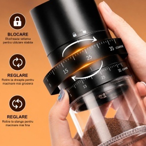 Rasnita electrica de cafea portabila cu acumulator 2000mAh, 30W, reglaj macinare 38 trepte, capacitate 25g/120ml, reincarcabila USB Type-C - Img 5