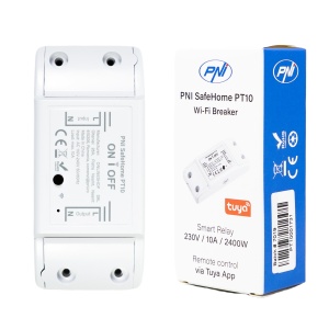 Releu inteligent PNI SafeHome PT10 WiFi, ON / OFF iesire 230V 10A, comanda prin internet, aplicatie de mobil Tuya Smart integrare in scenarii si automatizari smart cu alte produse compatibile Tuya