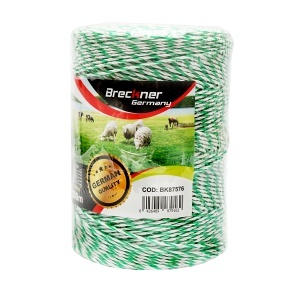 Rola fir alb-verde fi 2.5mm insertie metalica 4x0.2mm SS, rezistenta 7 Ohm/m, 500m gard electric Breckner Germany - Img 4