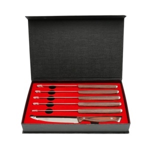 Set 6 cutite steak 12.5cm, lama zimtata otel 3Cr13, maner lemn Pakka Breckner Germany