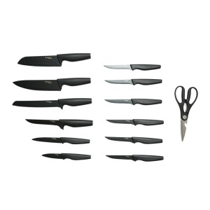 Set cutite bucatarie 15 piese cu suport, tocator si foarfeca, lama otel 3Cr13, maner PP negru Breckner Germany - Img 2