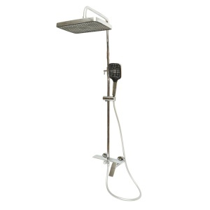 Set dus Premium multifunctional de perete din cupru, 3 functii curgere apa, dus dreptunghiular tip ploaie, para de dus, crom lucios