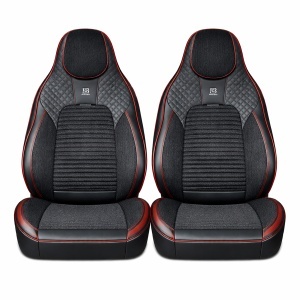 Set huse scaune auto Premium negru-rosu universale, design sport ergonomic, piele ecologica cu insertii textile 11 piese - Img 2