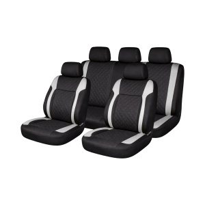 Set huse scaune auto universale Negru-Gri Diamond, piele ecologica matlasata, fata + spate 9 piese