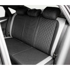 Set huse scaune auto universale negru-gri Diamond, piele ecologica matlasata 9 piese - Img 5