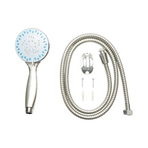 Set para dus cu furtun zincat 1.5m, suport perete, 5 functii, crom lucios, plastic 95x220mm - Img 2