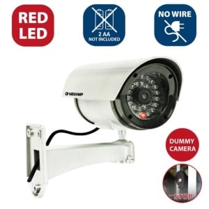 SILVEREYE: Camera video falsa, cu LED rosu. Functioneaza cu 2 baterii AA (neincluse). Argintiu