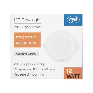 Spot LED PNI D-Light CL2512 12W, incastrabil, rotund 17 cm, 4200K, alimentare 230V, 1320 lm, alb neutru - Img 7