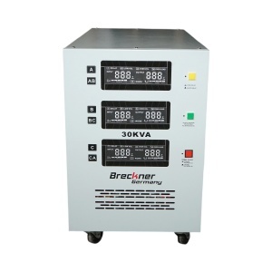 Stabilizator automat de tensiune 30KVA trifazat cu servomotor, bypass, afisaj LCD Breckner Germany