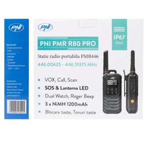 Statie radio portabila PNI PMR R80 PRO, set cu 2 bucati, 0.5W, 16 canale, Waterproof IP67, cu lanterna LED, buton SOS, VOX, USB-C - Img 3