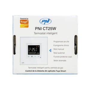 Termostat inteligent PNI CT25W WiFi pentru centrala termica pe gaz, montaj incastrat, 16A, control din aplicatia Tuya Smart, programare zilnica, mod manual/automat, culoare alb - Img 2