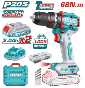 TOTAL - MASINA DE GAURIT CU PERCUTIE - 20V - 2AH - MOTOR FARA PERII (INCLUDE 2 ACUMULATORI, 1 INCARC