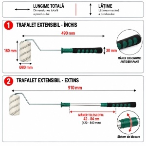 Trafalet poliacril 18cm, diametru rola 80mm, fir 18mm, maner telescopic metalic 42-84cm Breckner Germany - Img 5