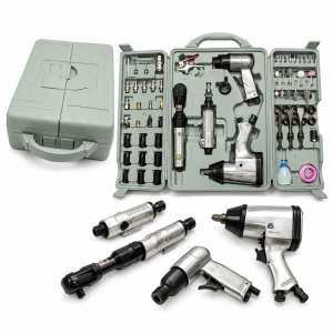 Trusa scule pneumatice cu pistol de impact, ciocan, clichet, polizor drept si accesorii 71 piese