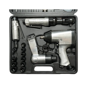 Trusa scule pneumatice cu pistol de impact, ciocan, clichet, polizor drept si accesorii 46 piese Breckner Germany - Img 4