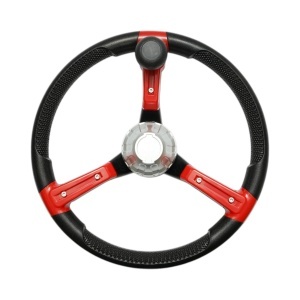 Volan tractor universal 390mm, prindere 25mm Z=24, maner rotativ 360 grade, rosu-negru Breckner Germany - Img 2