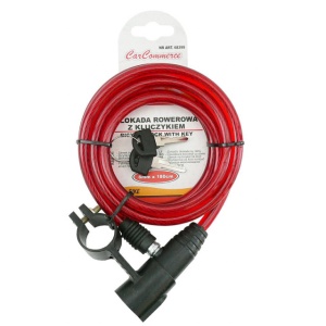 Cablu antifurt bicicleta, 180 cm 8mm, rosu cu 2 chei