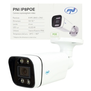 Camera supraveghere video PNI IP8POE, 8MP, 4K, D-WDR, 4.0mm, 6 LED-uri, IP66, alb - Img 2