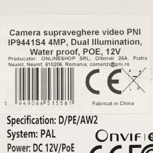 Camera supraveghere video PNI IP9441S4, 4MP, P2P, WDR, Dual Illumination, slot microSD, 12V, POE, IP67