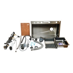 Chiuveta bucatarie multifunctionala din otel inoxidabil cu 2 cascade, afisaj digital temperatura, functie cascada, dozator sapun, spalator pahare, scurgator, tava, tocator si accesorii scurgere incluse, dimensiune 75x46x23.5cm - Img 3