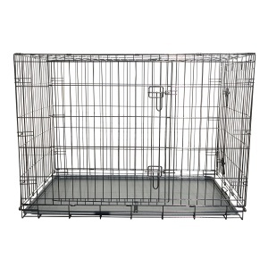 Cusca transport animale pliabila din metal cu 2 usi, tava detasabila si maner 107x71x77.5cm