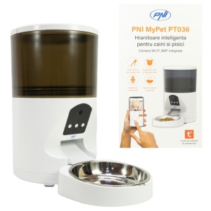 Hranitoare inteligenta pentru caini si pisici PNI MyPet PT036 cu camera 3MP incorporata, capacitate rezervor hrana 6 litri, control din Tuya Smart, functie inregistrare vocala, programare mese, vizibi - Img 5