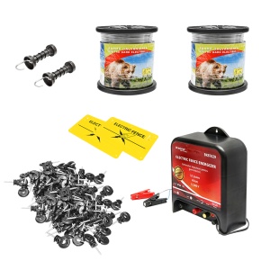 Kit complet gard electric 220V, 10 Joule, lungime sarma 1000m 200 izolatori si placute avertizare Breckner Germany