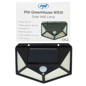 Lampa solara LED PNI GreenHouse WS10, 100 LED-uri, 600 lm, unghi PIR 120 grade, acumulator 1800 mAh, montaj pe perete - Img 3