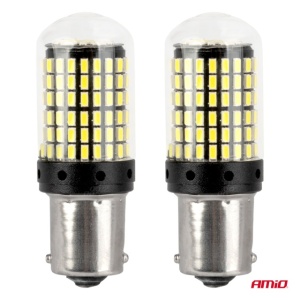 LED CANBUS BA15S P21W R10W R5W 600LM 144SMD alb 12V 24V AMIO - Img 3