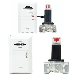 Pachet 2 buc Kit PNI Safe House 400 senzor de gaz si electrovalva 3/4 inch, alarma sonora si luminoasa, 85dB, detecteaza gaze naturale, gaz metan (CH4)