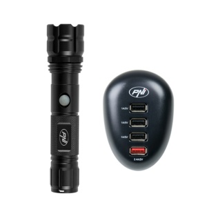 Pachet lanterna PNI Adventure F10 6W, 500lm, raza pana la 200m, focus si incarcator USB PNI HC41, 4 porturi USB - Img 3