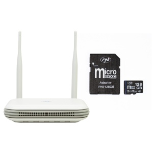 Pachet NVR wireless PNI House WIFI800, 8 canale 5MP sau 4 canale 4K 8MP, prompt vocal si card de memorie MicroSD PNI 128GB inclus
