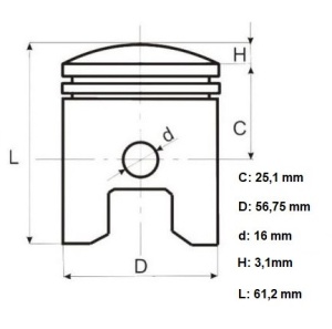 Piston scuter 2T 125CC Cagiva Mito 56.75mm - Img 2