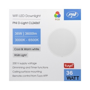 Plafoniera LED PNI D-Light CL2436T Wi-Fi, RGBW, 36W, dimabila, rotunda 41 cm, 3000K-6500K, alimentare 230V, 3600 lm, alb, control din Tuya app - Img 9