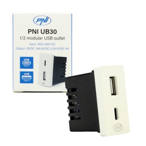 Priza alimentare 2 x USB PNI UB30, USB-A USB-C, 12V/9V/5V, max. 20W, modulara, tip F 1/2, montaj incastrat - Img 8