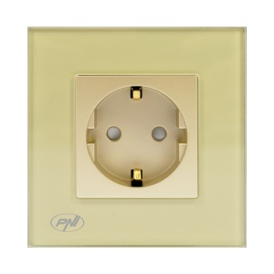 Priza simpla incastrabila PNI WP101G cu rama din sticla, Gold culoare auriu, 16A 3000W - Img 4