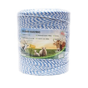 Rola fir alb-albastru 3mm insertie metalica 3x0.2mm SS, rezistenta 7.8 Ohm/m, 1000m gard electric Mezofarm - Img 2