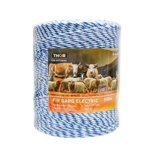 Rola fir alb-albastru fi 3mm insertie metalica 3x0.2mm SS, rezistenta 7.8 Ohm/m, 500m gard electric Thor - Img 2