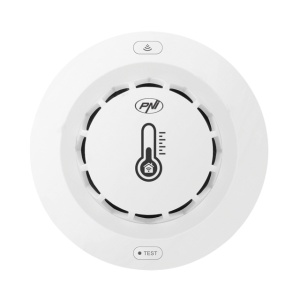 Senzor de fum, temperatura si umiditate PNI SafeHouse A022 cu Wi-Fi, compatibil cu aplicatia Tuya, alarma sonora 80dB, alimentare 3V