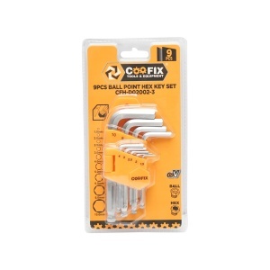 Set 9 imbusuri hexagonale cu brat scurt si varf sferic unghi desfacere 25 grade profesional Coofix - Img 1