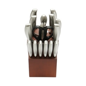 Set cutite bucatarie 16 piese cu suport lemn, foarfeca si pila ascutit, lama otel 3Cr13, maner otel 18/0 Breckner Germany - Img 4
