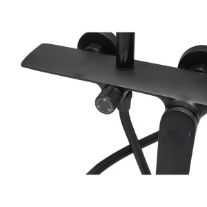 Set dus Premium multifunctional de perete din cupru, 3 functii curgere apa, dus dreptunghiular tip ploaie, para de dus, negru mat - Img 6