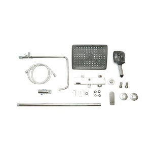 Set dus Premium multifunctional de perete din cupru, 3 functii curgere apa, dus dreptunghiular tip ploaie, para de dus, crom lucios - Img 2