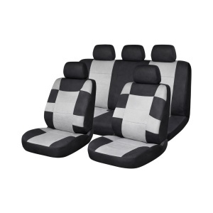 Set huse scaune auto universale negru-gri, material textil 9 piese