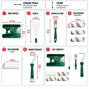 Set vopsit si zugravit cu trafalet 10cm, 2 role poliester, 1 rola microfibra, 1 rola burete, pensula 25mm, spaclu, tavita vopsea 8 piese Breckner Germany - Img 4