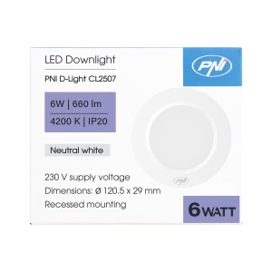 Spot LED PNI D-Light CL2507 6W, incastrabil, rotund 12 cm, 4200K, alimentare 230V, 660 lm, alb neutru - Img 5