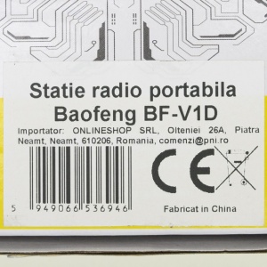 Statie radio portabila Baofeng BF-V1D, 446MHz, 16CH, 1500mAh, meniu vocal, TOT, negru