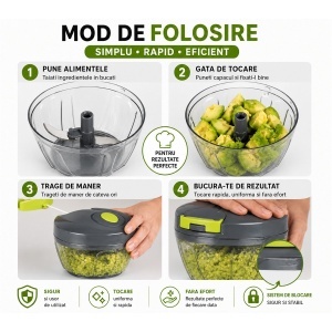 Tocator manual de legume cu sfoara, 3 lame inox, capacitate 500ml - Img 10