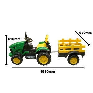 Tractor electric cu remorca, telecomanda si baterie pentru copii 1580x580x730mm