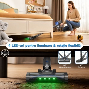 Aspirator vertical fara fir 200W, putere aspirare 30 kPa, baterie 2000mAh, recipient praf 600ml, 3 moduri de aspirare, ecran tactil LED, motor brushless, perie iluminata LED - Img 18